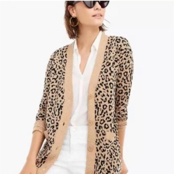 J. Crew Sweaters - J. Crew V-Neck Leopard Print Relaxed Fit Cotton/Wool Cardigan Size XS